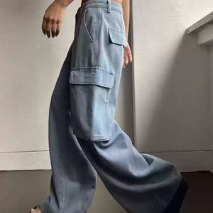 Denim Wide Leg Cargo Jeans