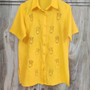 Yellow Embroidery Shirt Size-38