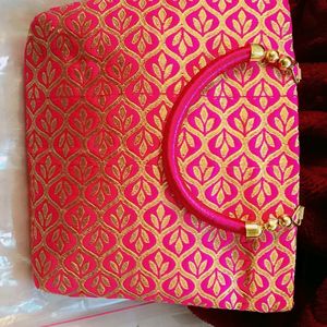 Pink and Golden Rani Batua Hand Bag