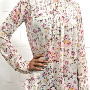 White Flowery High Neck Top