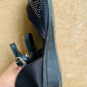 Black Slight Heel Wedges For Women