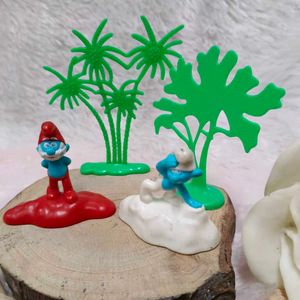 Smurf Mc Donald's Miniature 2 Pcs White And Red