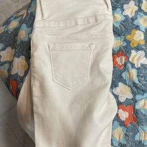 White Skinny Rugged High Waist Jeans