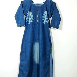 Blue Printed Round Neck Kurti (Women)