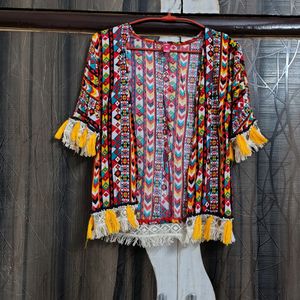 Vibrant Ethnic Jacket With Tassels