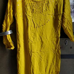Beautiful Mustard Colour Embroidered kurta For Gir