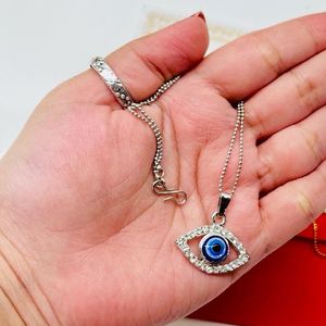 Silver Evil Eye Chain And Locket