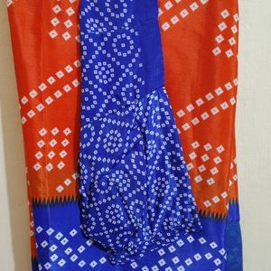 Double Colour Orange And Blue Saree With Blouse