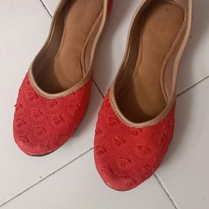 Brand New Red Juttis, with embroidery design