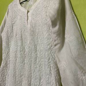 White Chikankari Kurta For Ladies