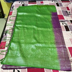 Purple & Green Banarasi Silk Saree