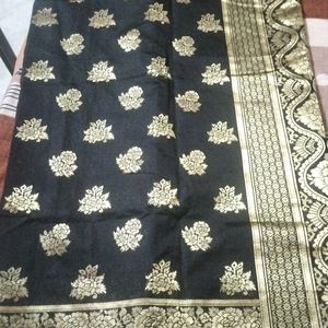 Black Banarsi Silk Saree With Stiched Blouse