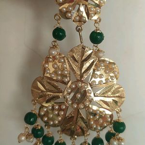 Green Pearl Leaf Earrings