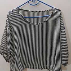 Black & White Striped Sheer Top