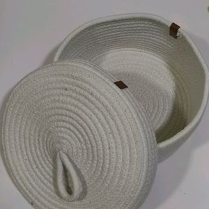 Handwoven White Round Jute Organizer Basket