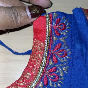 Blue Red Jari Ghaghra Choli For Kids