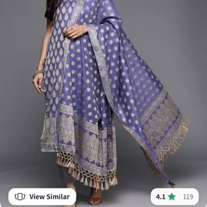 Lavender Gold Toned Banarasi Cotton Suit Set