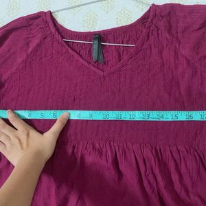 Dark Pink V Neck Short Kurti