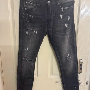 Zara Premium - Black Jeans, Paint Spill Effect