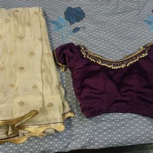 Golden Saree With Purple Blouse.....Ready To Wear