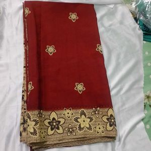 Beautiful Printed Maroon Colour Saree For Womens