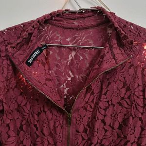 SASSAFRAS Maroon Lace Top