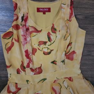 Yellow Floral Flared Dress