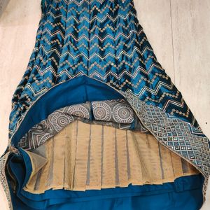 Peacock Blue And Peach Lehenga