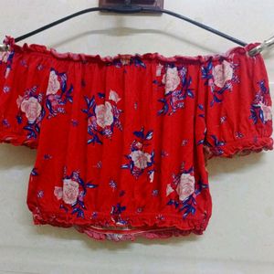 H&M Hot Red Off Shoulder Stylish Crop Top For Girl