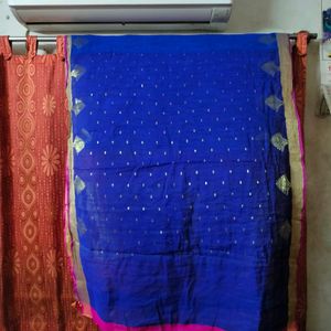 Blue Cotton Soft Saree.