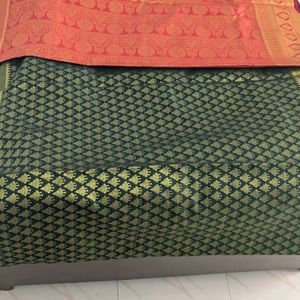 Saree Weaves All Over With Orange Pallu