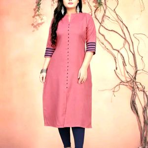 Kurti korean button check designtrend pink1pic 4XL