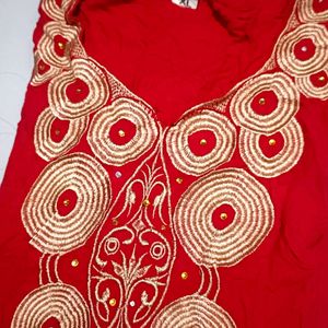 XL Size Red Long Cotton Anarkali Dress