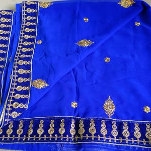 Blue Saree With velvet Golden Border 💙