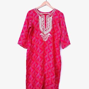 Pink Printer Women Kurta