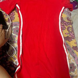 Red Dress With White Stripes Bodycon One Piece
