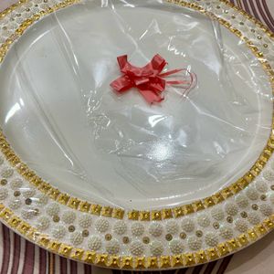 Handicraft White Colored Golden Design Plate