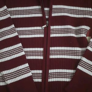 Maroon With White Strap Beautiful Sweater