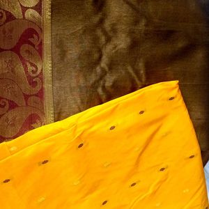 Mango And Brown Silk Saree Combo For ₹600 Offer