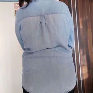 Shirt In Pintucked blue Linen Blouse