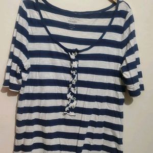 Navy Blue & White Lining T-shirt For 38 Bust