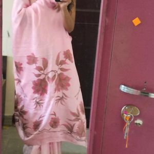 Floral Pink Soft Silk Saree With Blouse