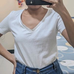 Mango V Neck White Top