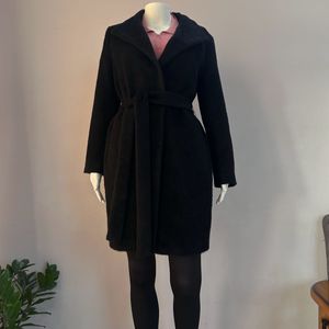 Black Soft Furry Wrap Coat