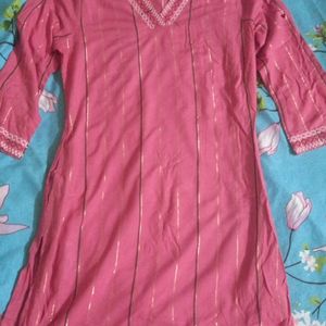 Max Pink Kurti With Hand And Neck Embroidery