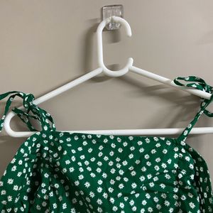 Green dotted ruffle cottage core mini dress