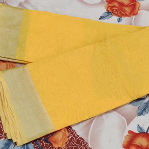 Yellow Golden Border Saree