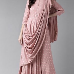 Ahalyaa Rose & Golden Ethnic Motifs Printed Dress