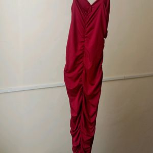 Red Bodycon Dress With Transparent Nudal Bra Strap