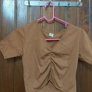 Brown Ruched Crop Top